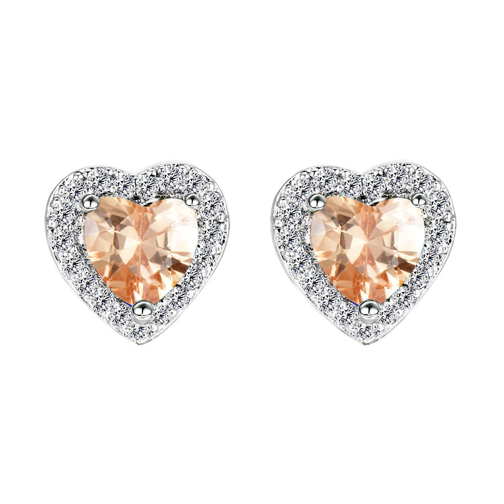 Heart-shaped Zircon Stud Earrings For Women