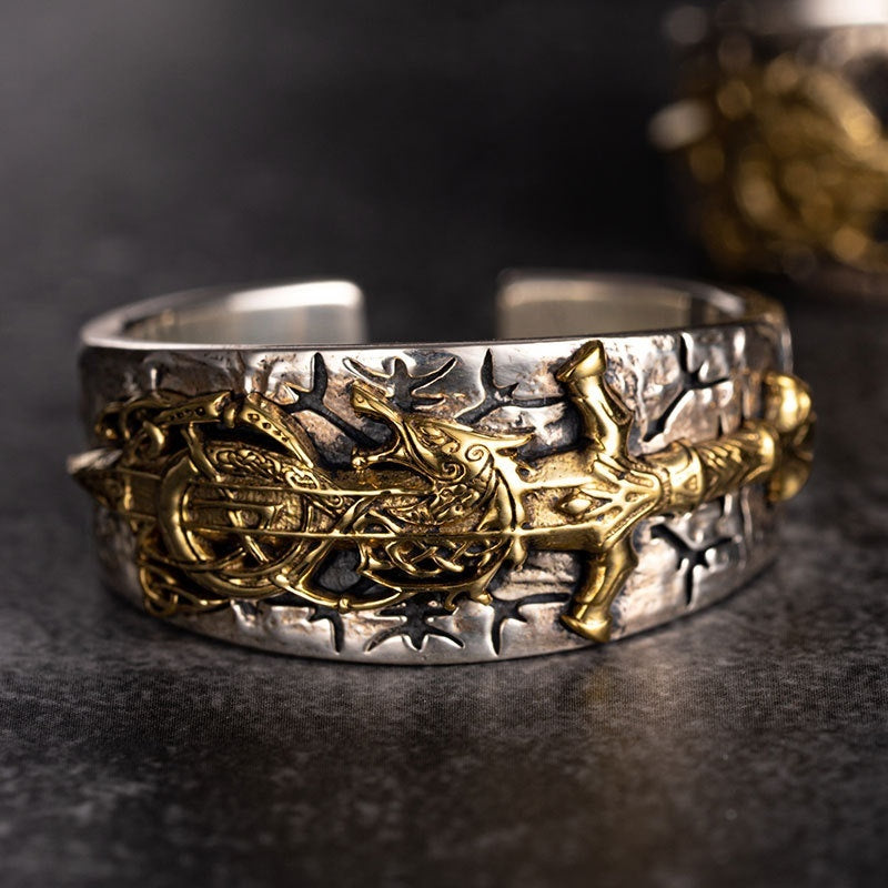 Dragon Sword Flower Viking Silver Ring Trendy