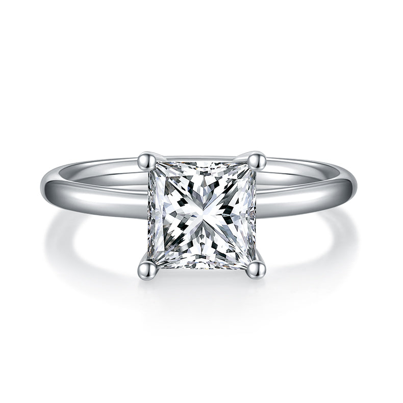 Square Moissanite Set With Top-quality Moissanite Luxury And Fashionable Light Luxury Jewelry Silver Ring S925 Silver Electroplated With Platinum