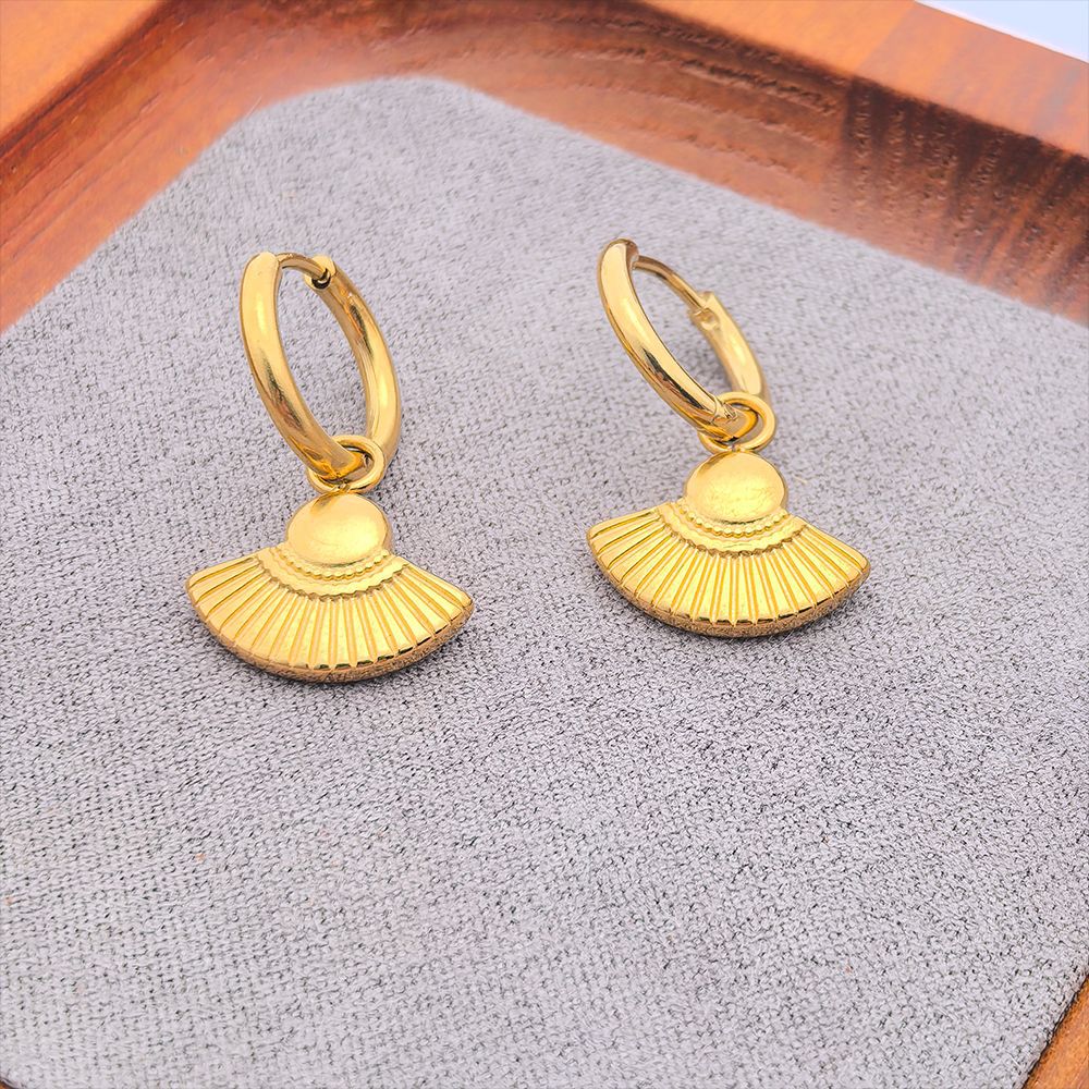 Fan-shaped Elegant Minimalist Titanium Steel Ginkgo Leaf Drop Earrings In Silver