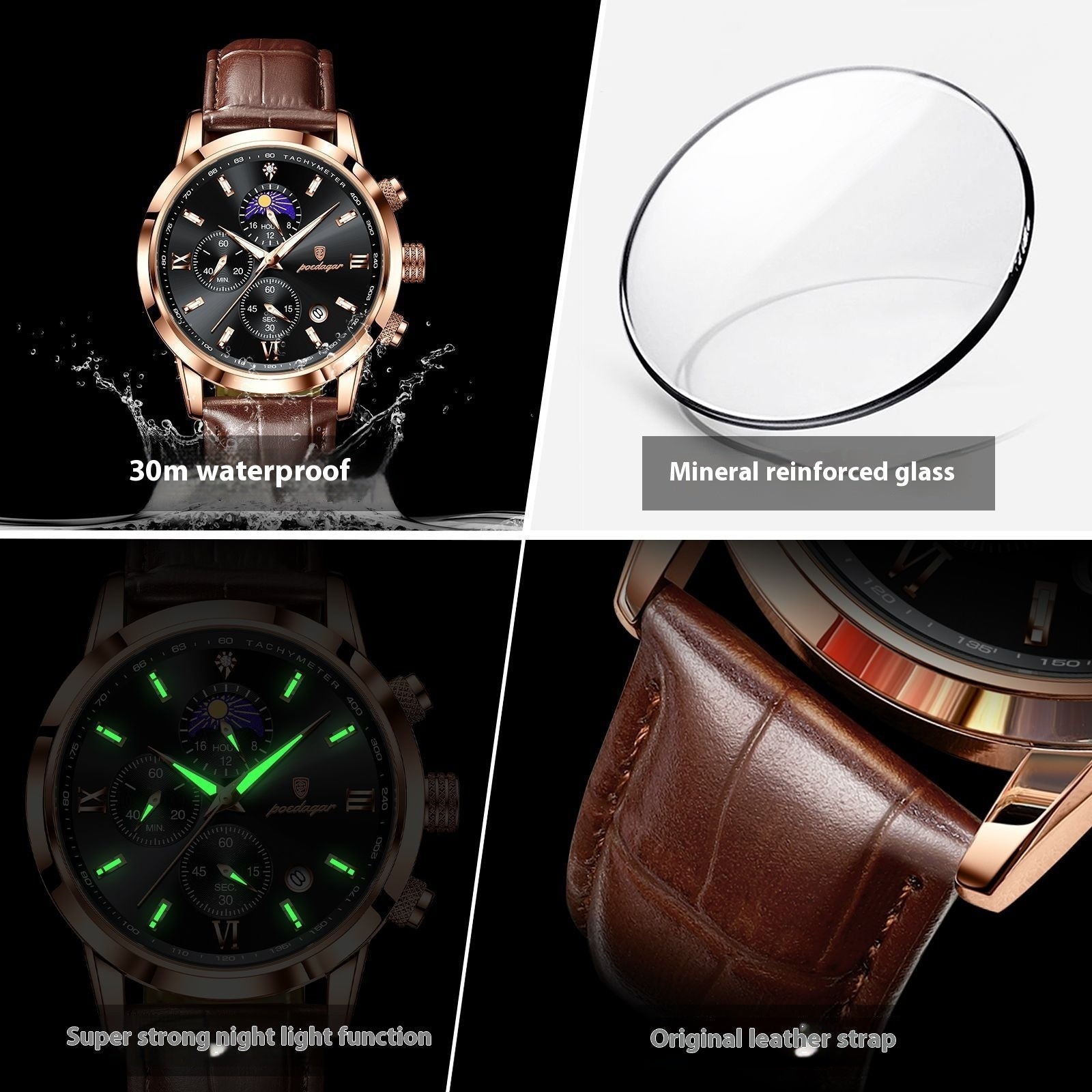 Multi-Function Sports Timing Moon Phase Men's Watch