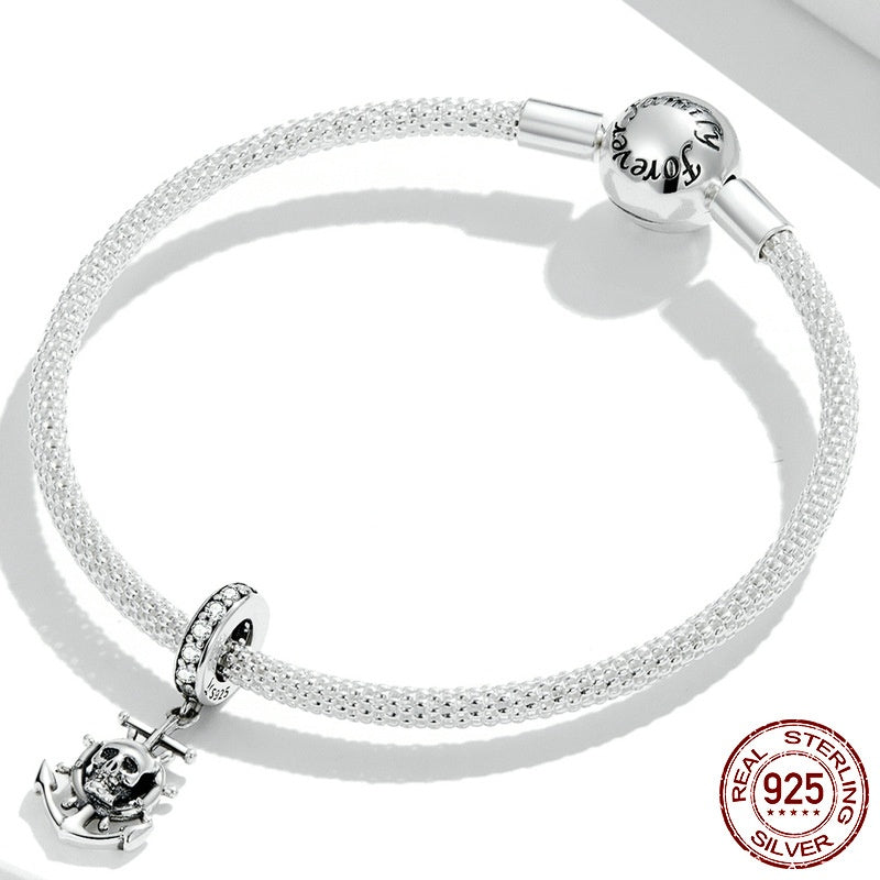 S925 Silver Skull Pirate Ship Pendant Diy Bracelet String Beads