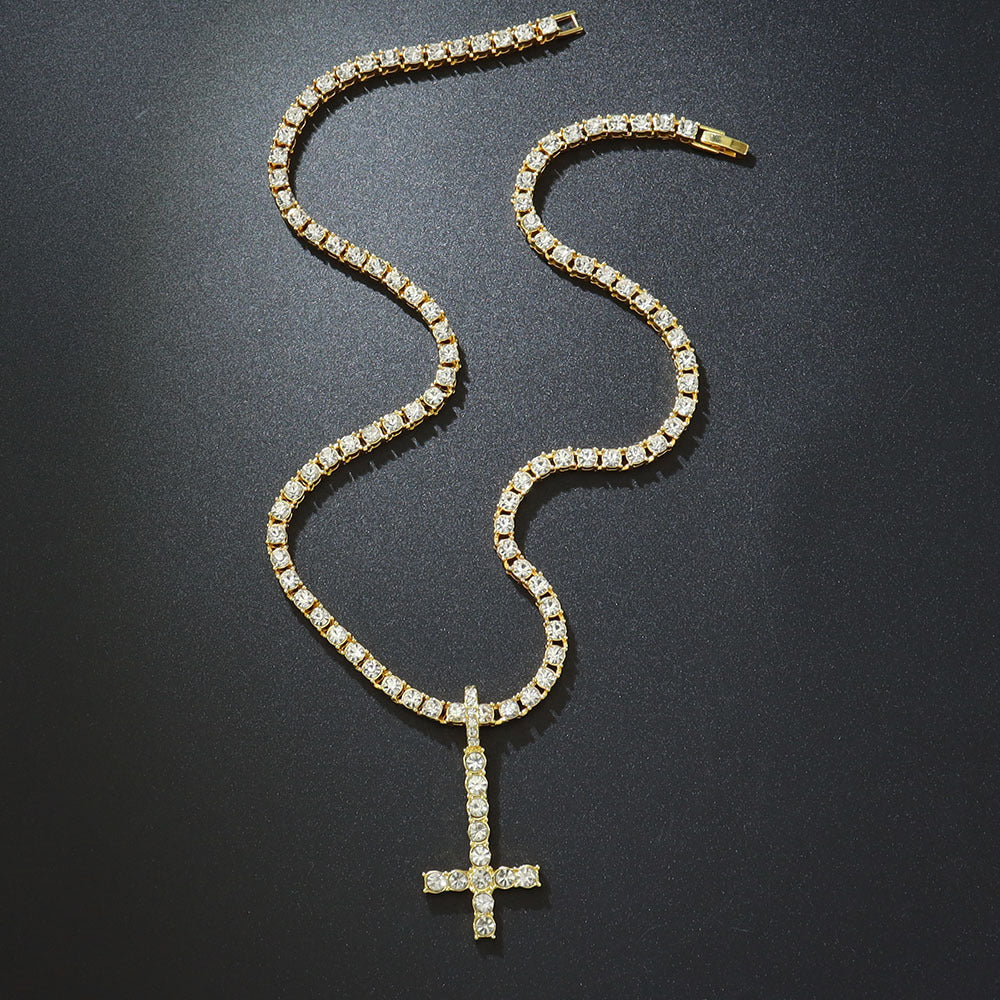 Fully Diamond Encrusted Inverted Cross Pendant