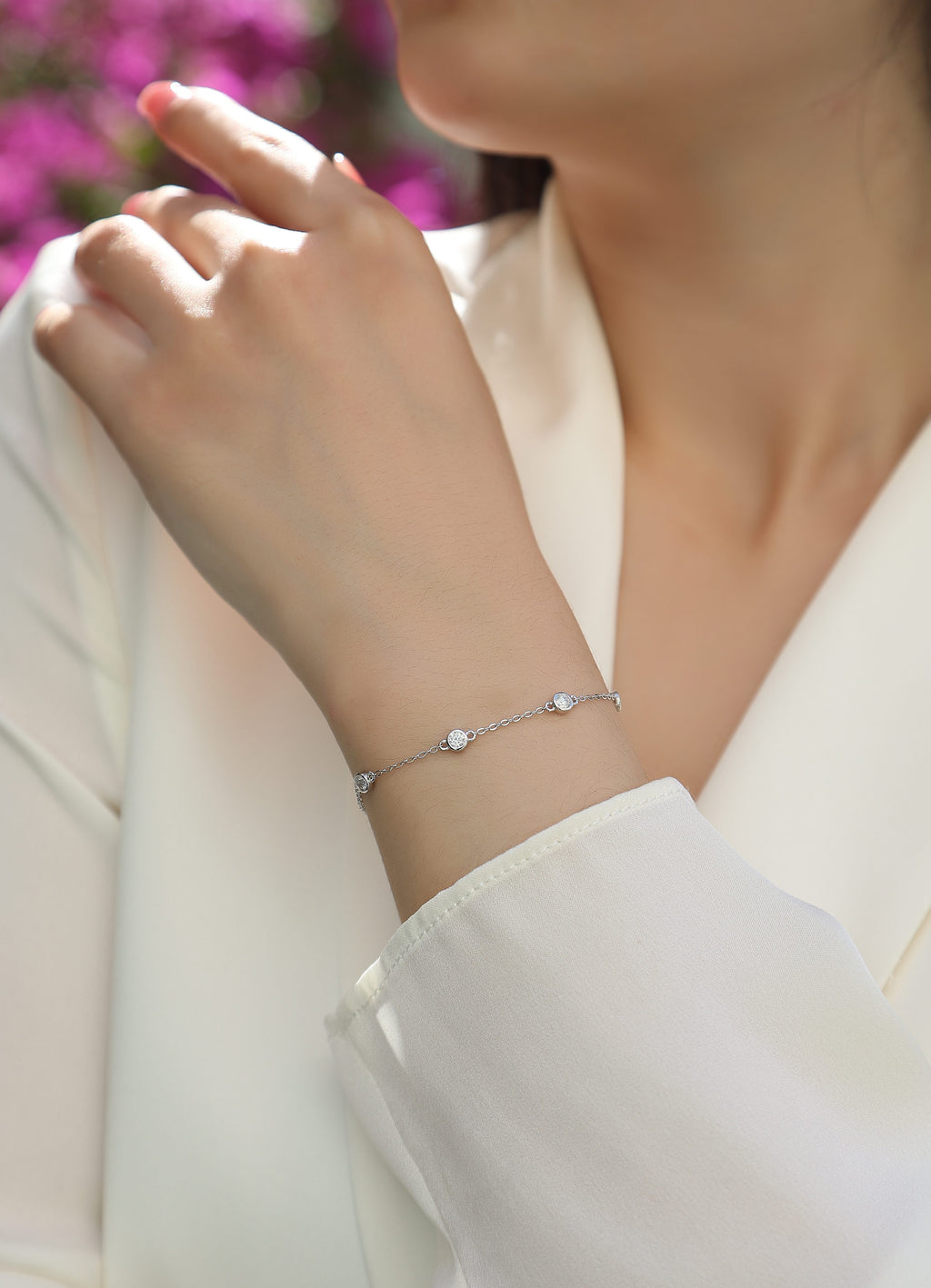 Dynamic Bubble - A Fashionable And Light Luxury Jewelry Silver Bracelet And Bracelet Set With Top-quality Moissanite, S925 Silver Electroplated Platinum
