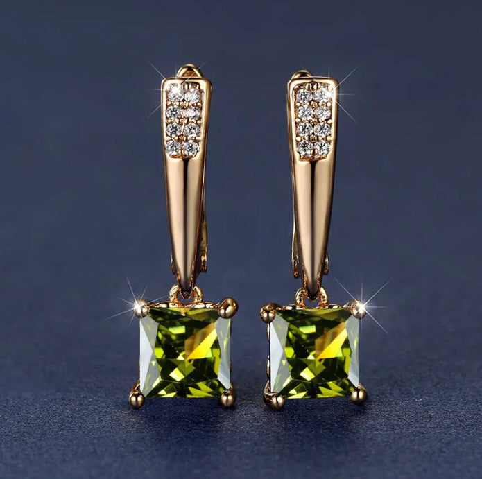 Champagne Gold Geometric Square Black Diamond Ear Clips Light Luxury Earrings