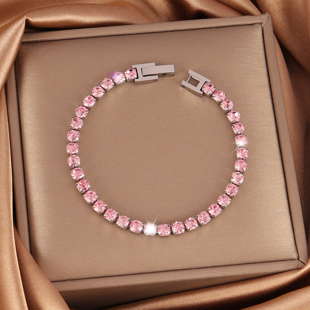 Stainless Steel 4mm Zircon Tennis Bracelet In Multiple Colors