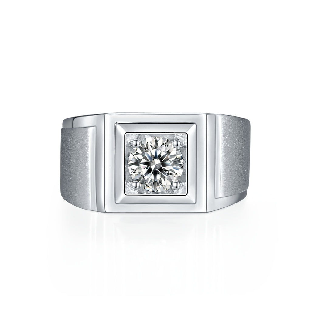 Men's 1-carat Luxury And Fashionable Light Luxury Jewelry Silver Ring Set With Top-quality Moissanite, S925 Silver-plated Platinum