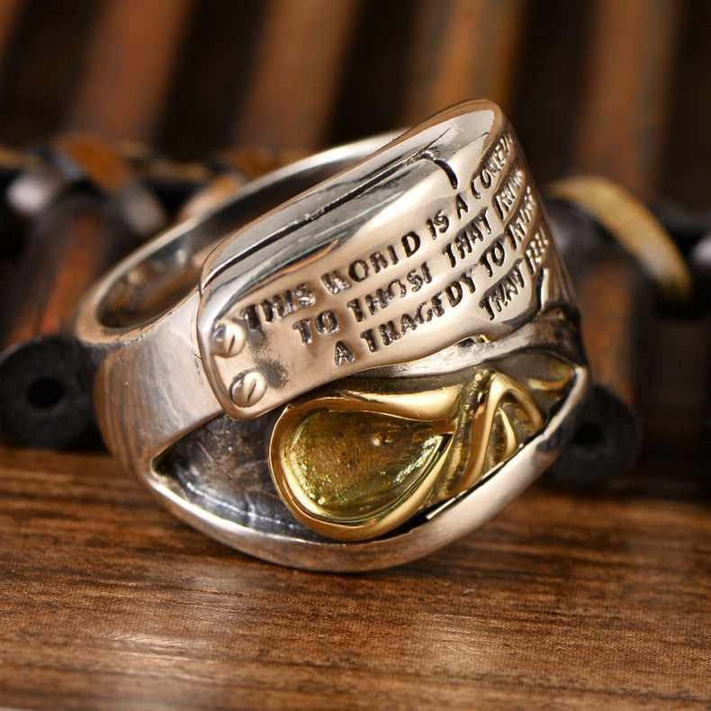 S925 Black Silver Retro Men's Ring