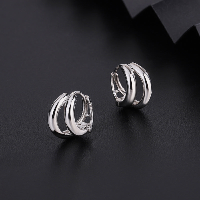 Unisex Sterling Silver Double-layer Hollow-out Line Earrings
