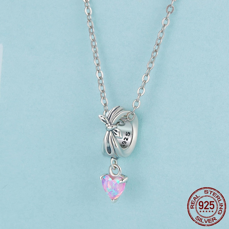 Opal Bow Diy Pendant S925 Loving Heart In Sterling Silver Beaded