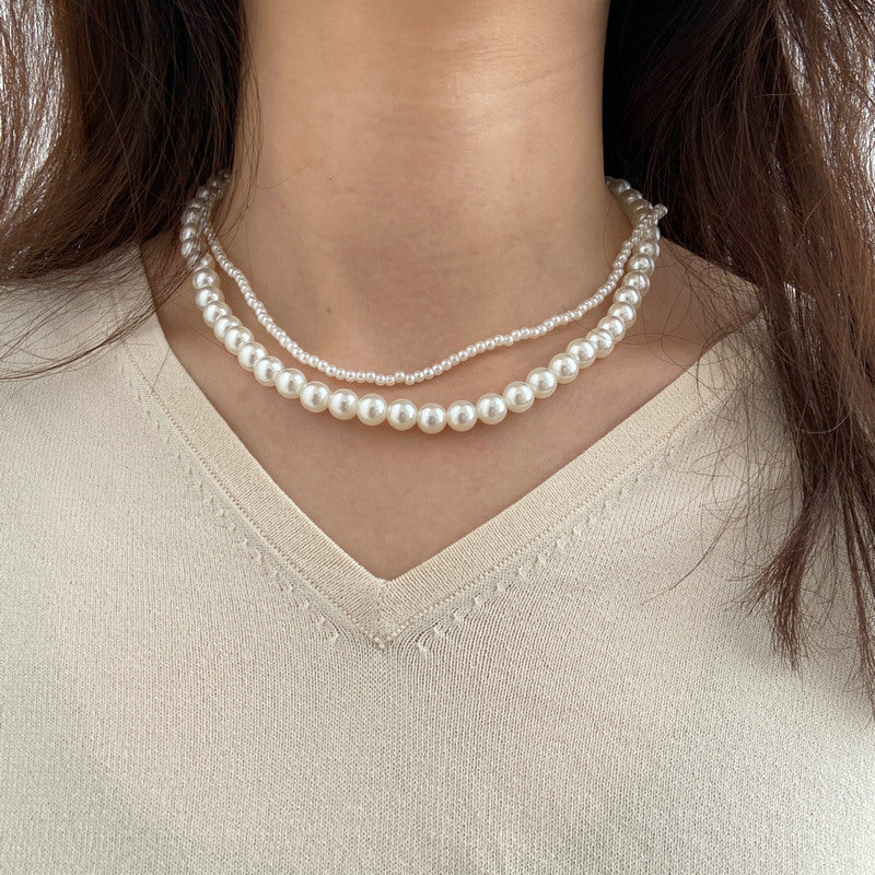 Womens Double-Layer Pearl Necklace For Layering