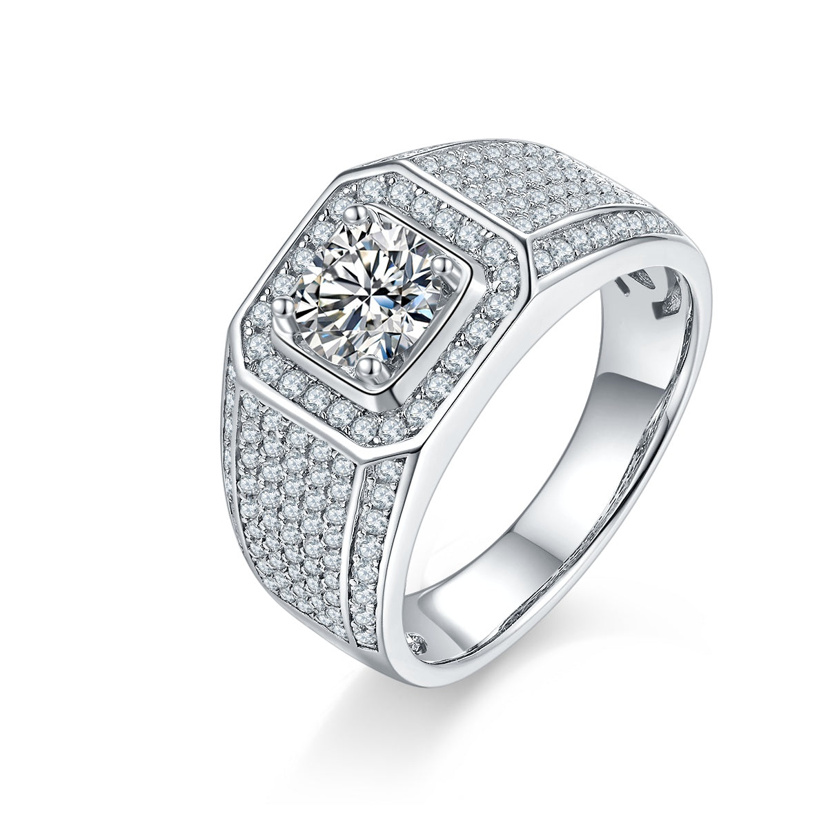 Men's 1-carat Luxury And Fashionable Light Luxury Jewelry Silver Ring Set With Top-quality Moissanite, S925 Silver-plated Platinum