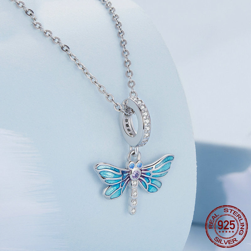 Blue Drop Oil Dragonfly Pendant Pastoral Sterling Silver