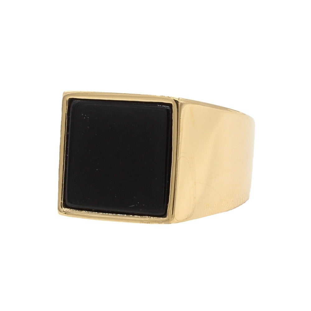 Fashionable And Minimalist Square Gemstone Titanium Steel Ring For Men