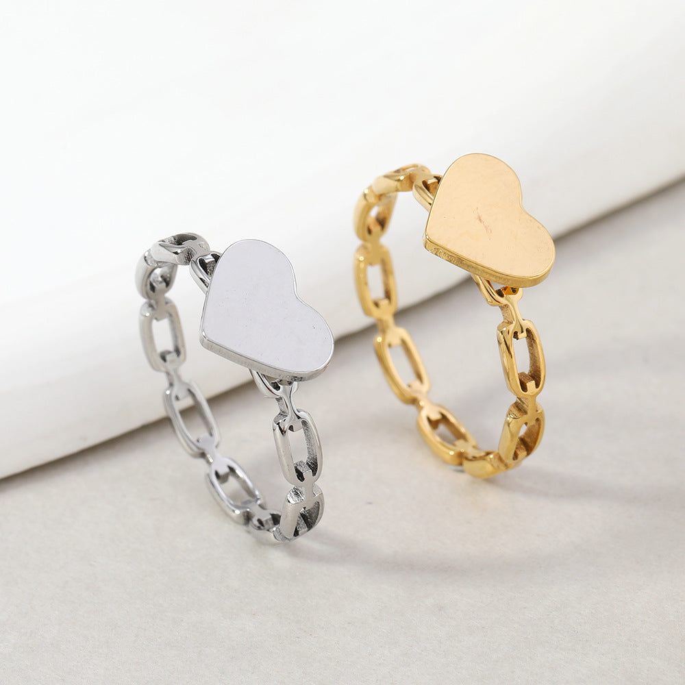 Hollow Chain Welded Plate Heart-Shaped Titanium Steel Ring