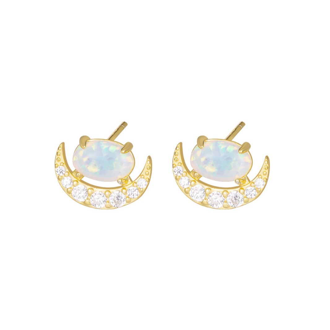 Womens Stylish And Delicate Moon-inlaid Clip-on Earrings