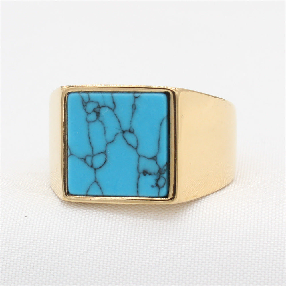 Fashionable And Minimalist Square Gemstone Titanium Steel Ring For Men
