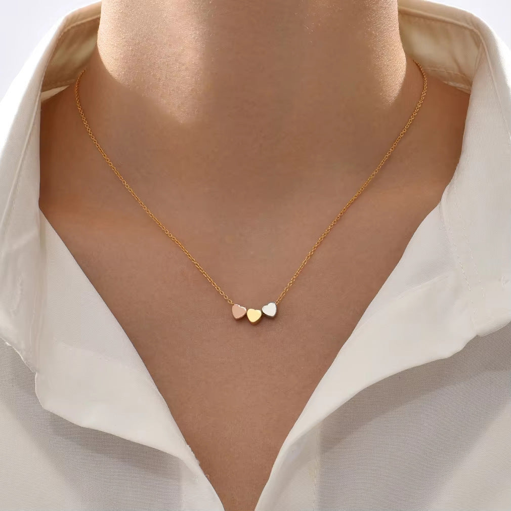 Fashionable Minimalist Personalized Three-Color Peach Heart Pendant Necklace With String