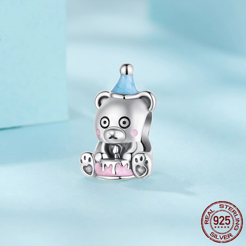 Birthday Cake Bear Diy Bracelet String Beads S925 Sterling Silver Beads