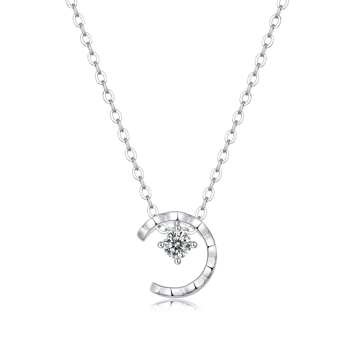 Womens Simple Moissanite Inlaid Pendant Necklace