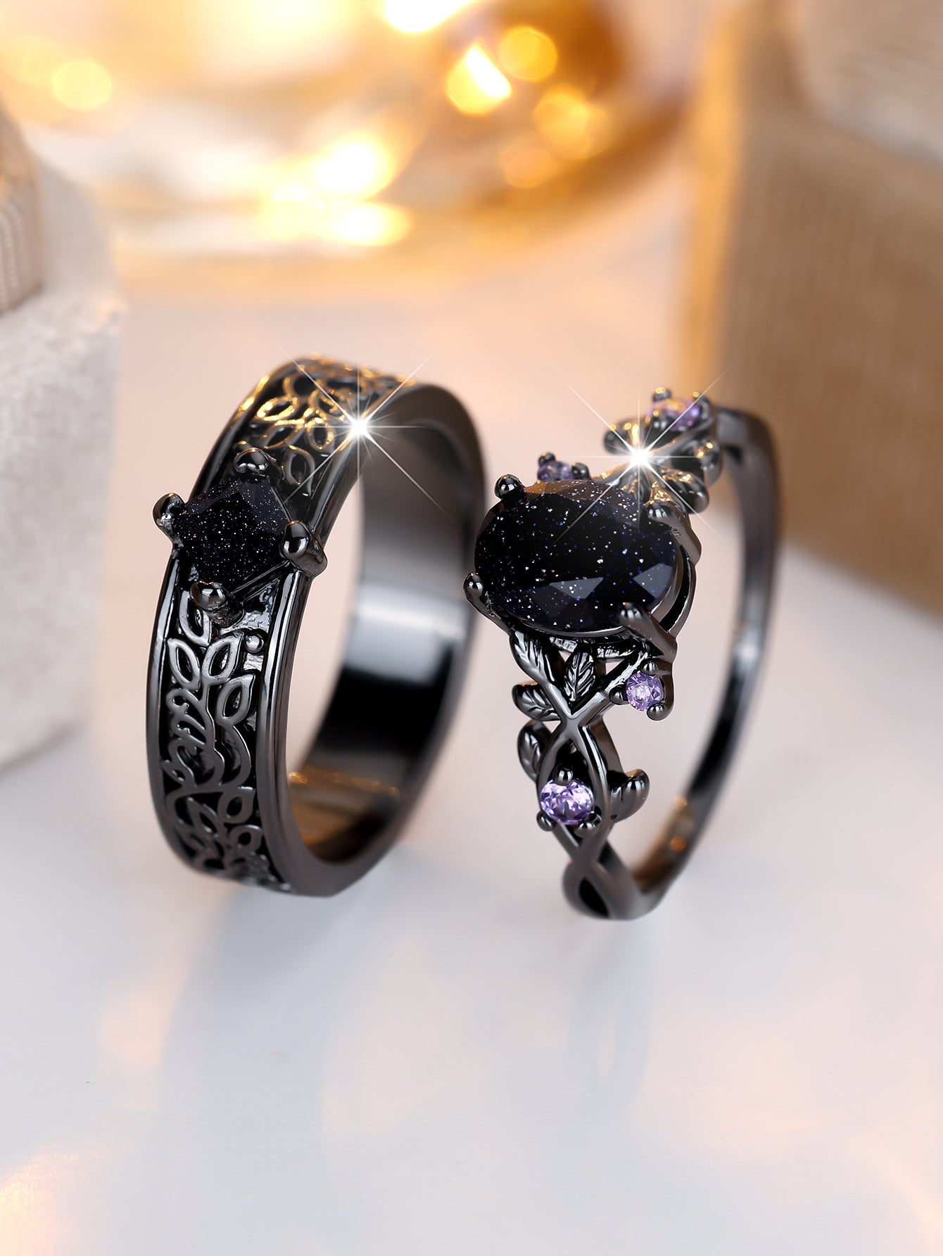Black Gold Egg-shaped Blue Crystal Sand Ring Niche And Distinctive