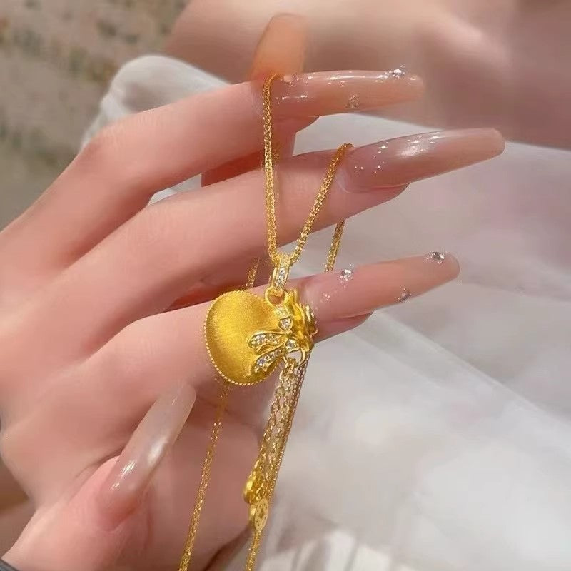Diamond-studded Bowknot Lucky Bag Tassel Coin Necklace