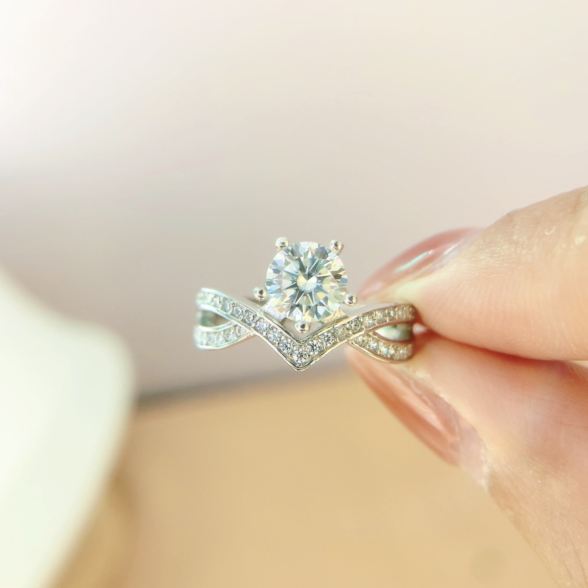 S925 Sterling Silver Moissanite Cross Crown Ring