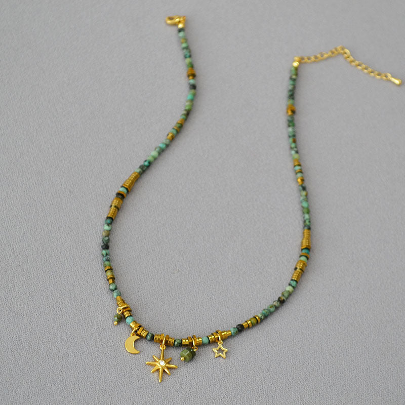 Retro Artistic Turquoise Beaded Necklace For Women