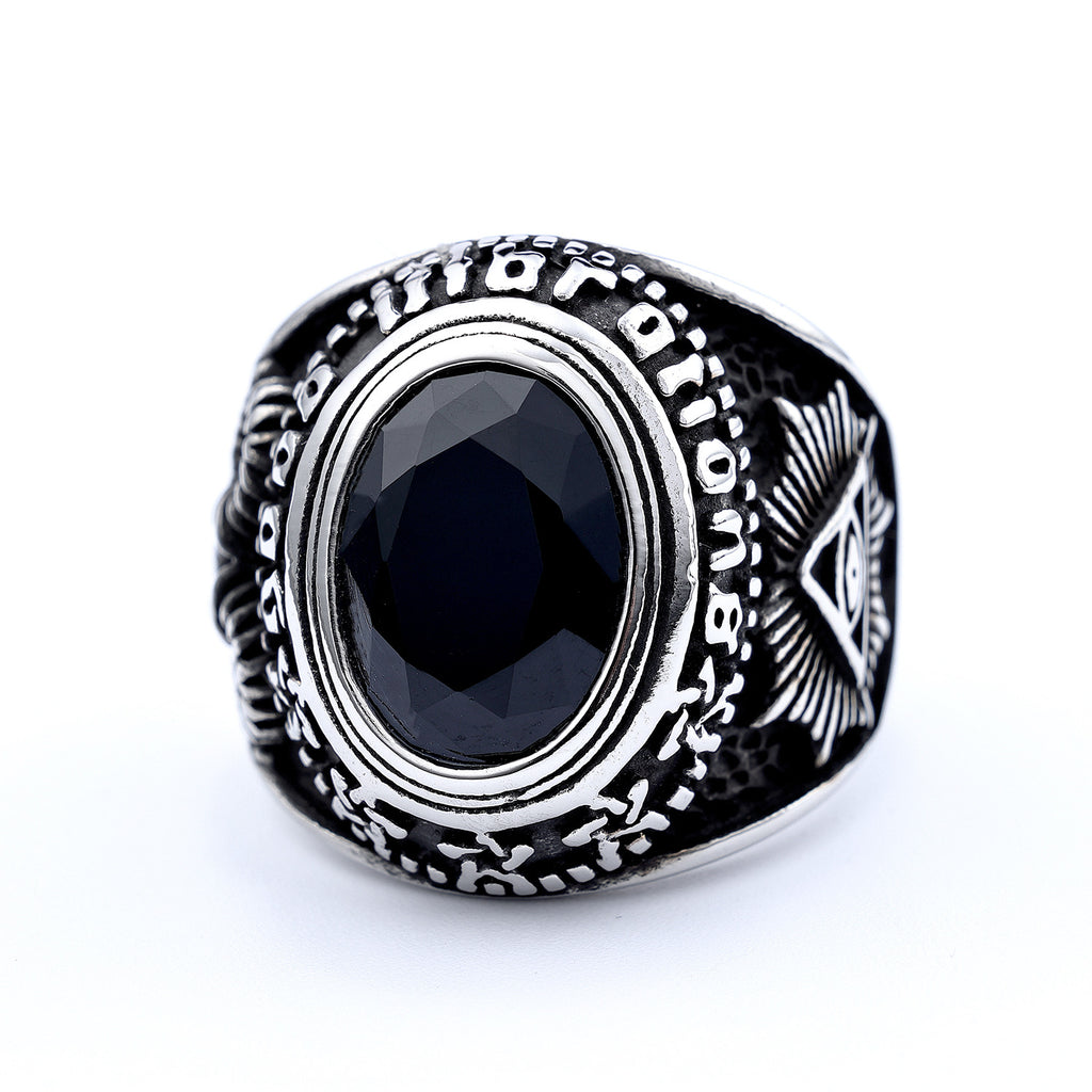 Powerful Gemstone Eye Of Horus Titanium Steel Ring