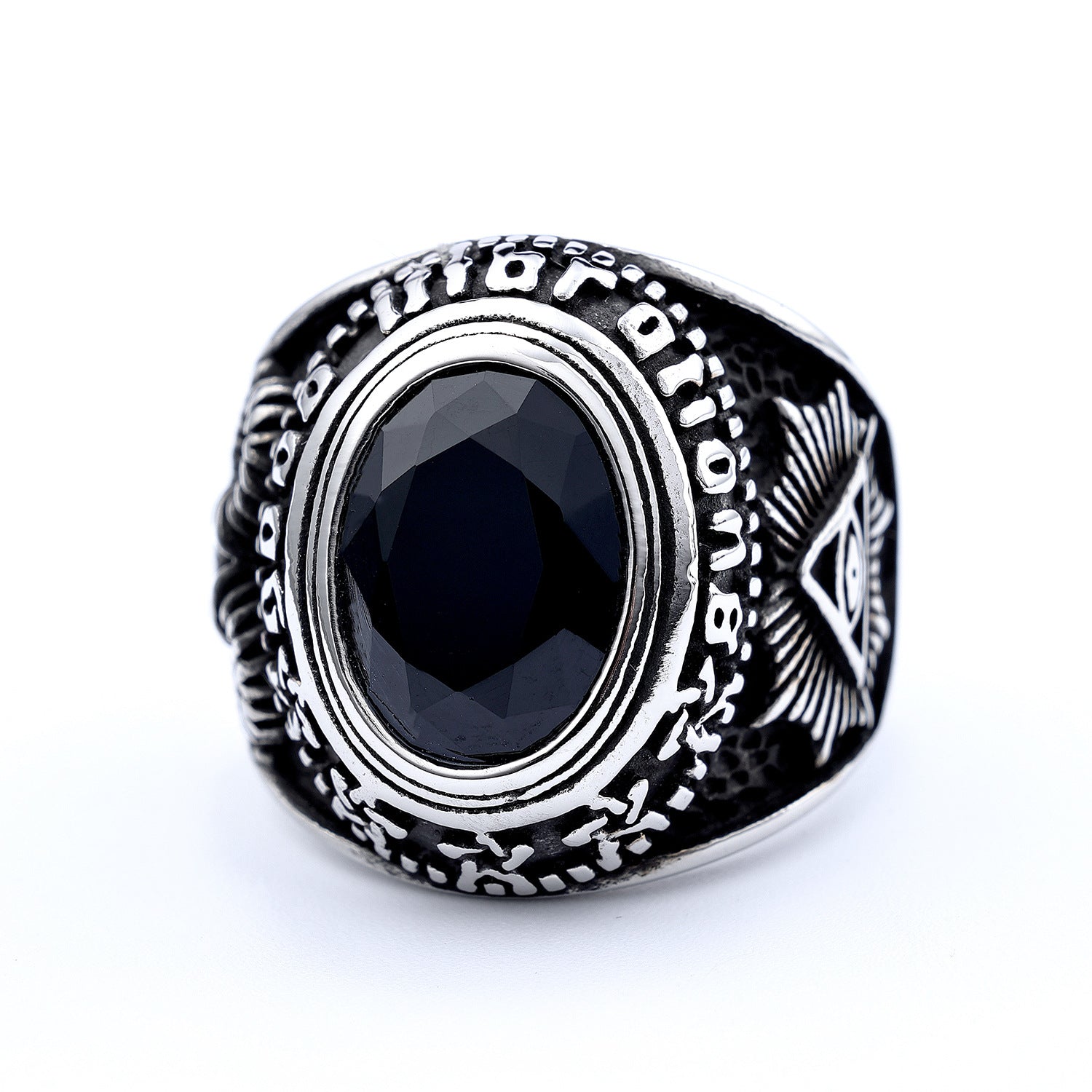 Powerful Gemstone Eye Of Horus Titanium Steel Ring