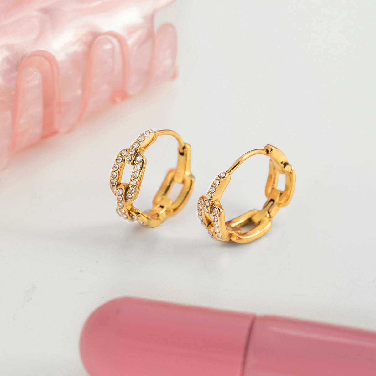 Womens White Zircon Chain Stainless Steel Earrings