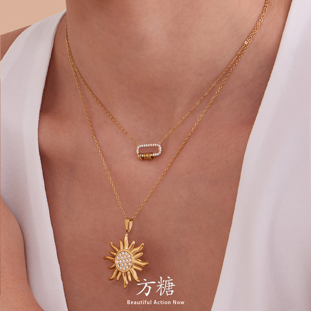 Stainless Steel Sunflower Pendant Necklace
