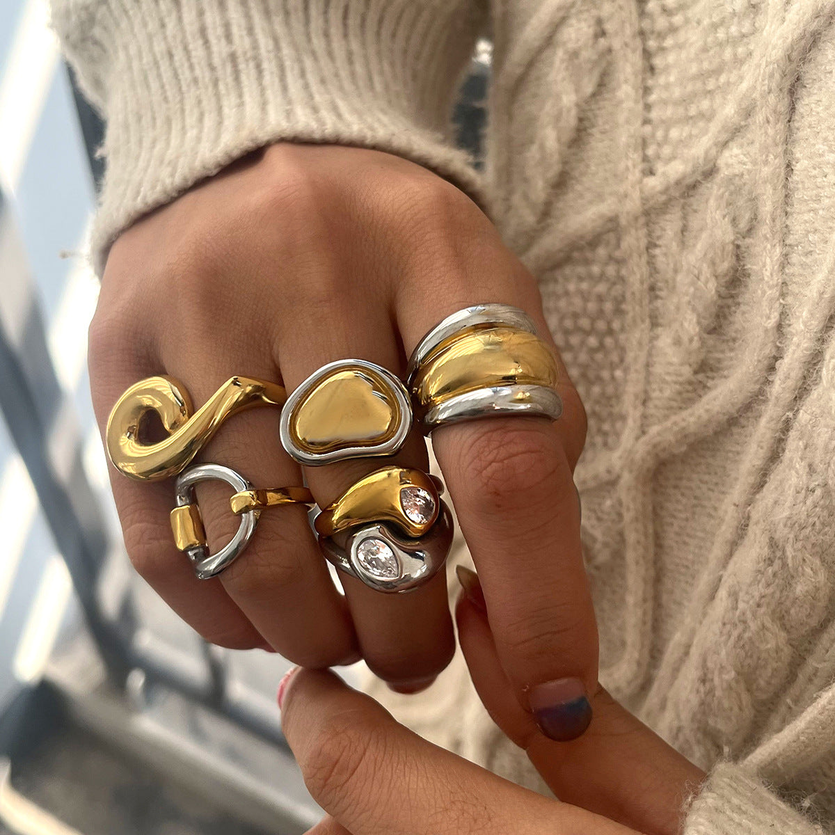 Jeding ColorBlock Ring Titanium Steel Jewelry That Won't Fade Light Luxury Ring Stainless Steel Accessory