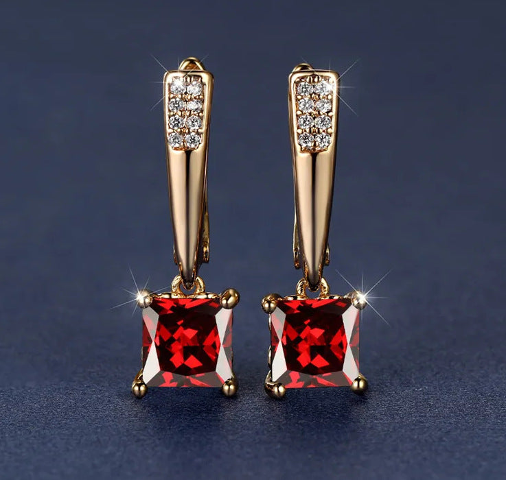 Champagne Gold Geometric Square Black Diamond Ear Clips Light Luxury Earrings