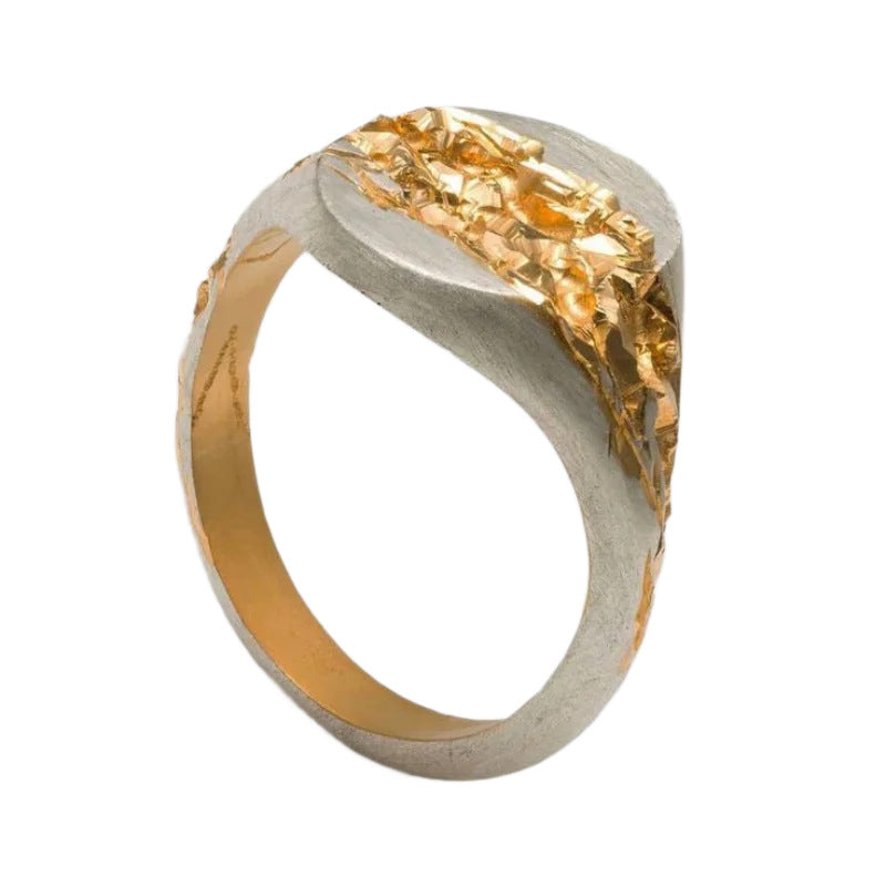 Geometric Round Irregular Pattern 18K Gold Color Ring