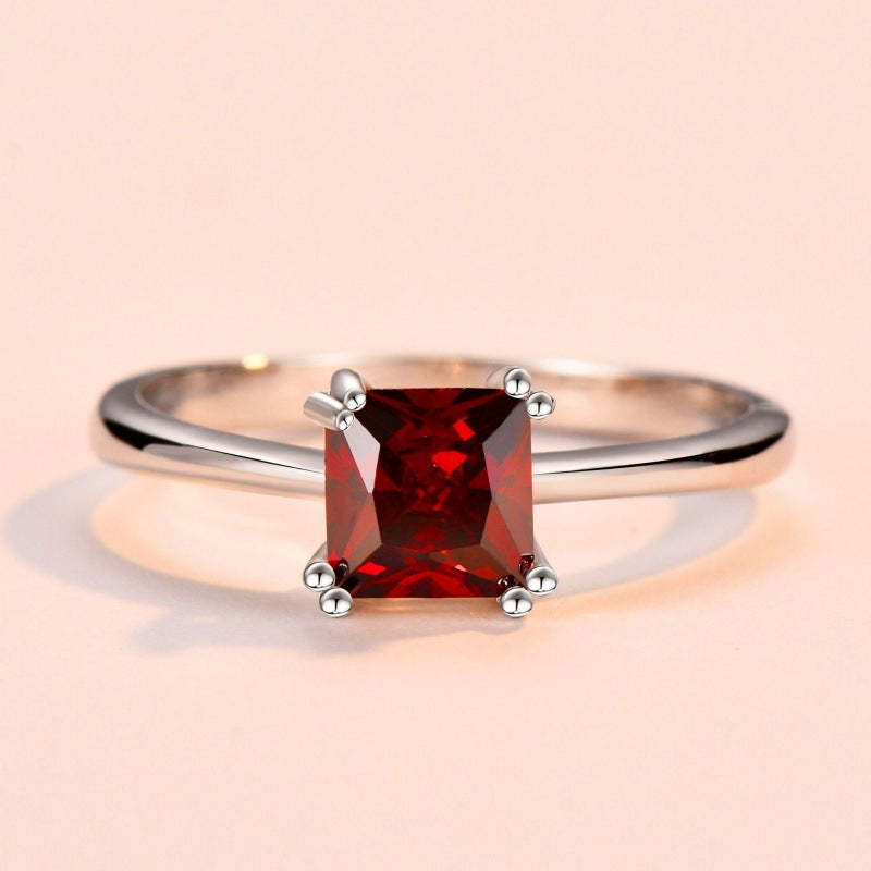 Womens Platinum Square Ring With Four Prongs