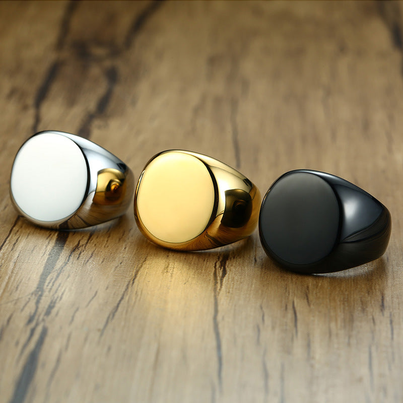 Stainless Steel Nude Round Ring Black Gold