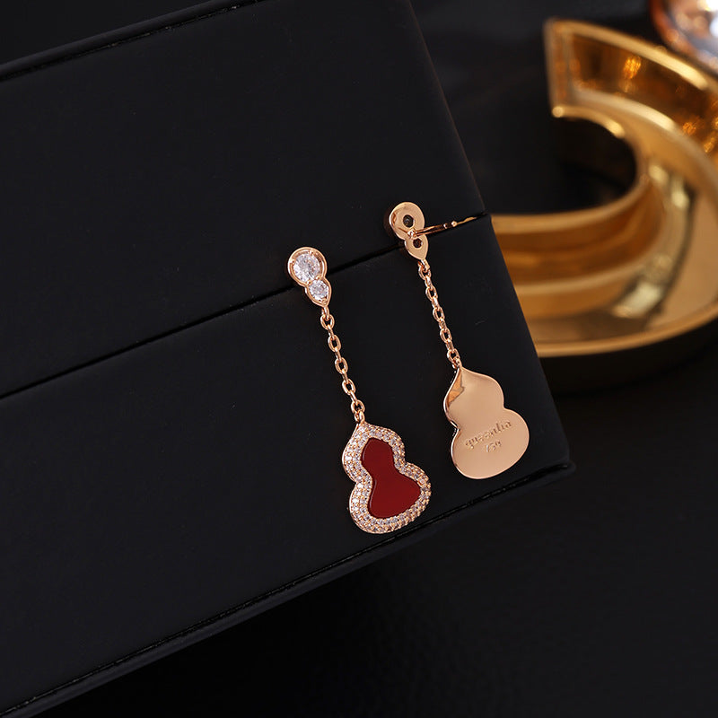 Zircon Gourd White Fritillaria Red Agate Earrings