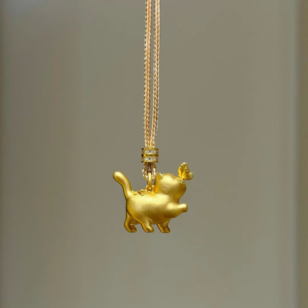 Kitten And Butterfly Pendant Adorable Sweet Cat And Butterfly Design