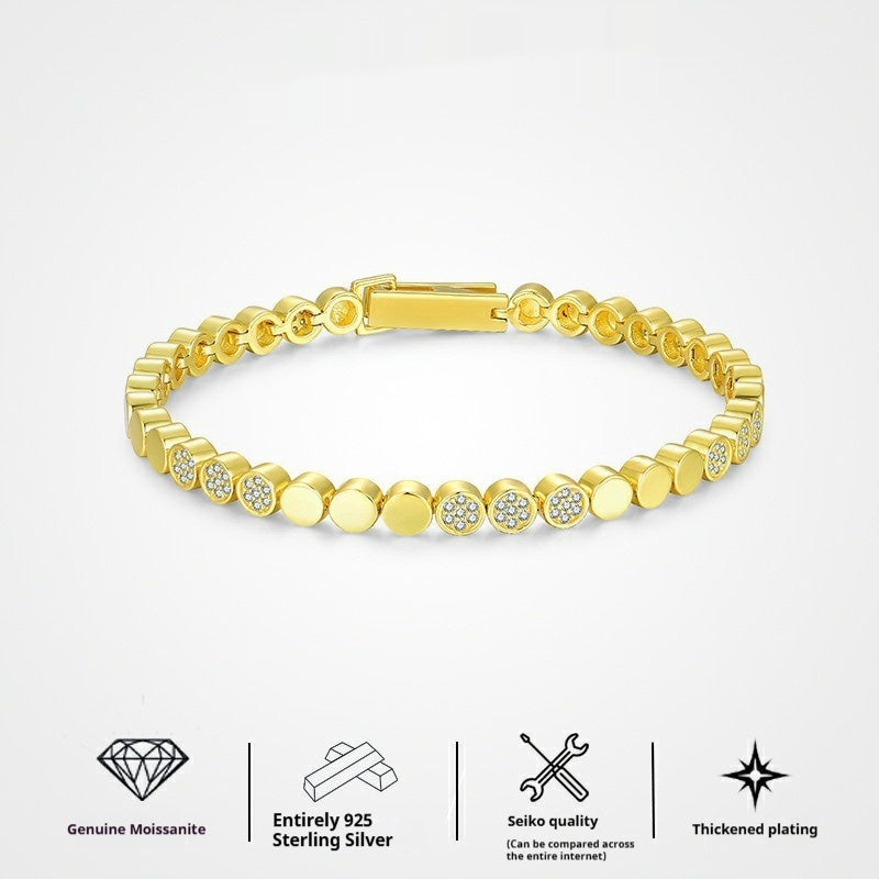 Silver-Plated Gold Round Moissanite Bubble Niche High-End Womens Bracelet