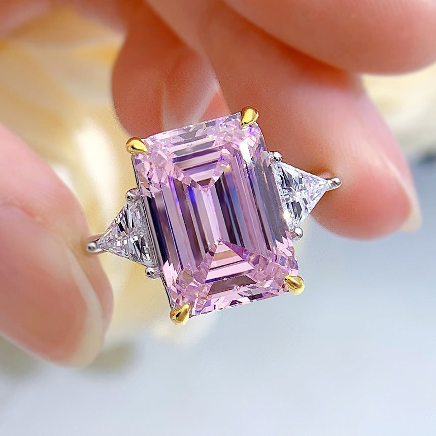 Square Sugar Cube Ring With Simulated Diamonds For Women