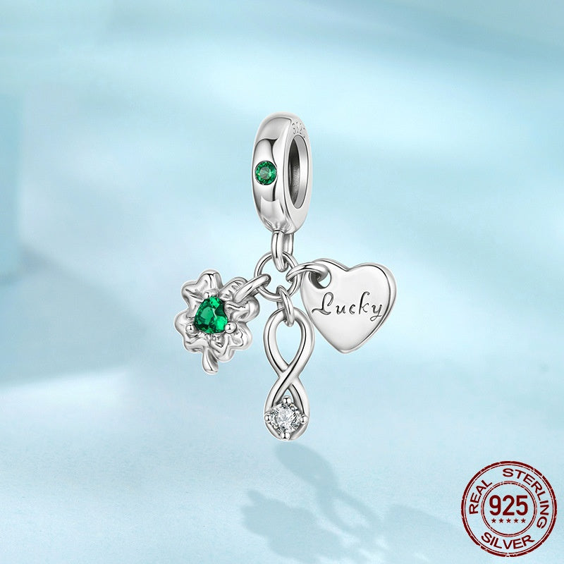S925 Loving Heart In Sterling Silver Four-leaf Clover Pendant Diy Lucky Beads
