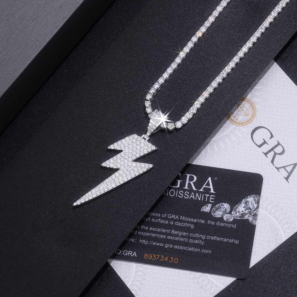 Lightning - A Fashionable And Trendy Necklace Pendant Set With Top-quality Moissanite S925, Silver And Platinum-plated, Can Be Tested With A Diamond Pen