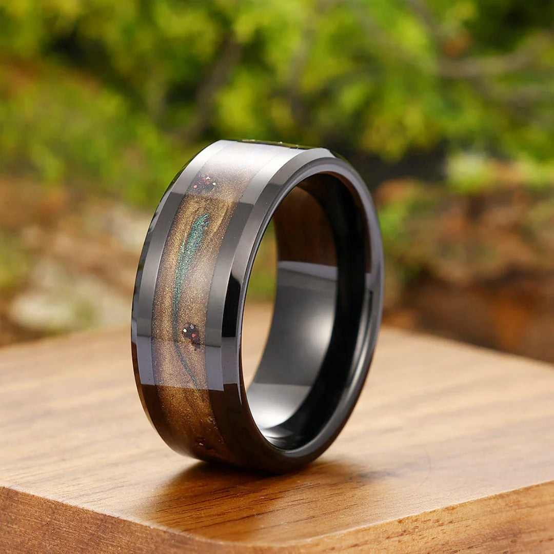 8mm Fashionable Quicksand Black Versatile Ring For Men