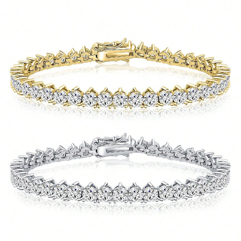 Womens Three-claw Tennis Bracelet With Copper Plating And Zircon Inlays