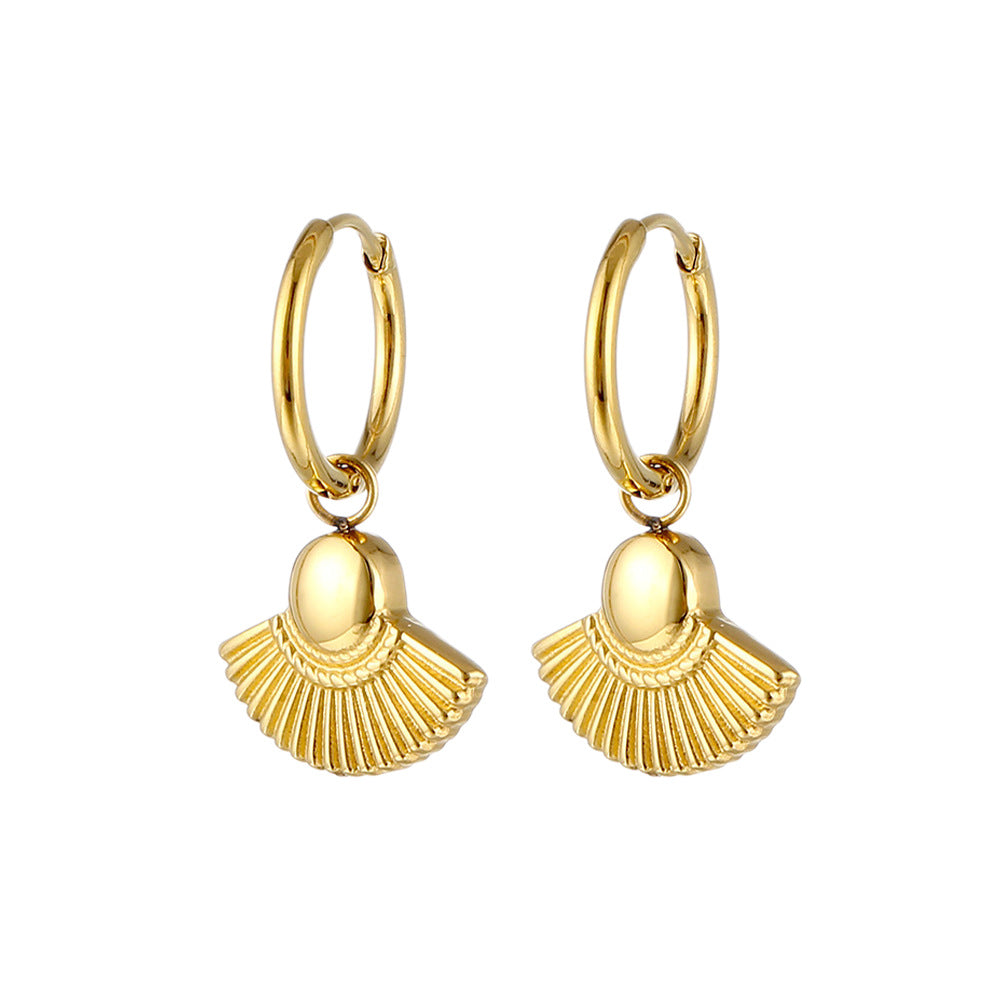 Fan-shaped Elegant Minimalist Titanium Steel Ginkgo Leaf Drop Earrings In Silver