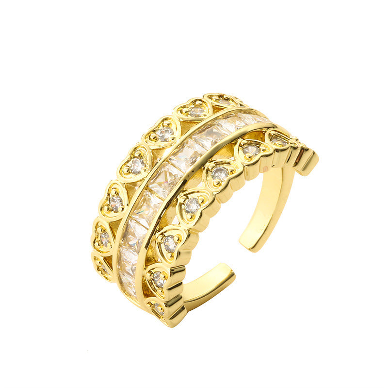 Zircon Heart-shaped Open Ring For Women
