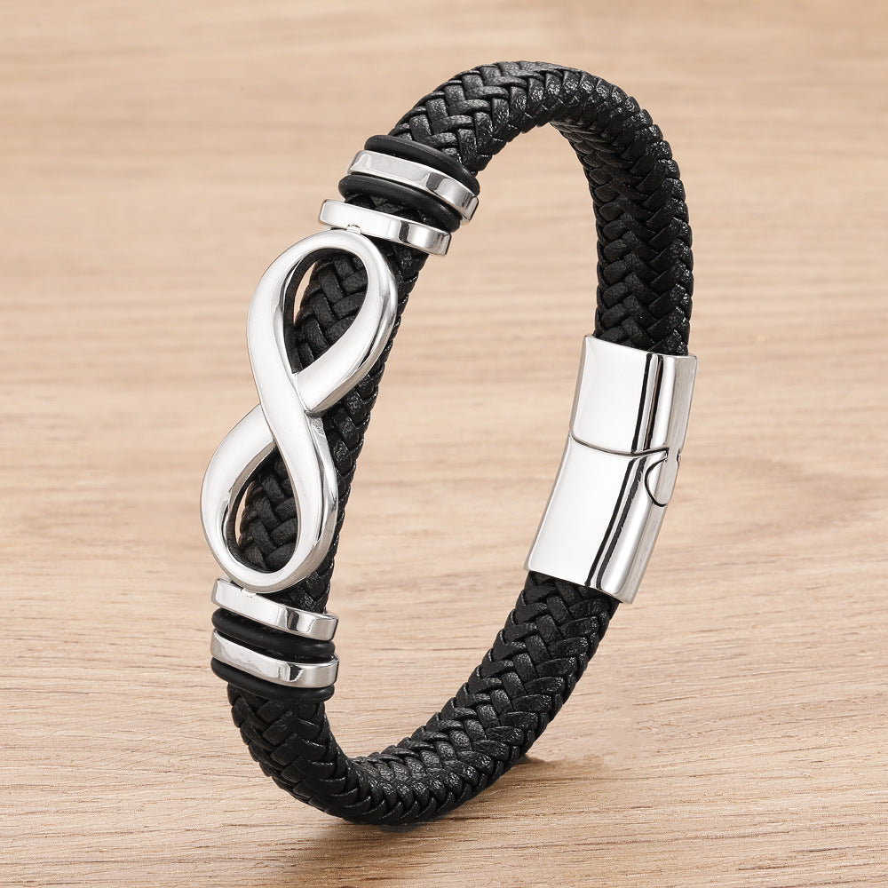 European And American-style Woven Stainless Steel Leather Bracelet