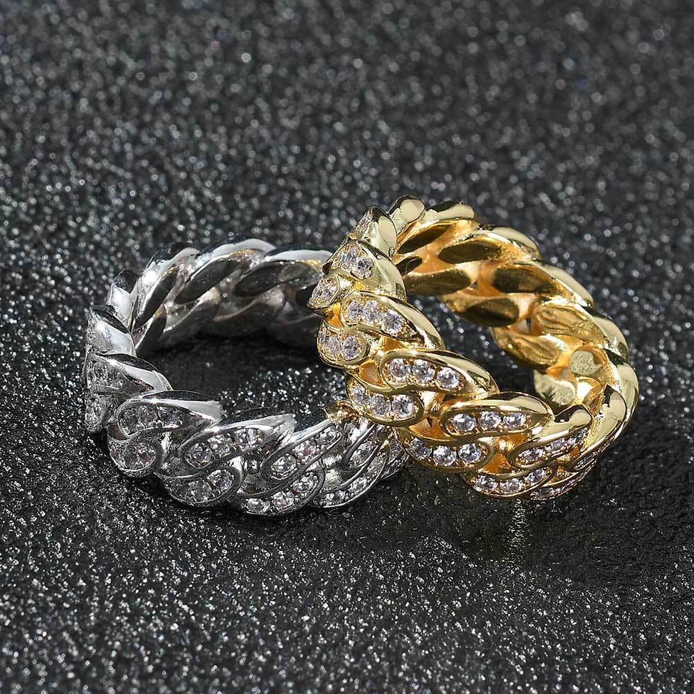 Mens Single-Row Cubic Zirconia Cuban Ring