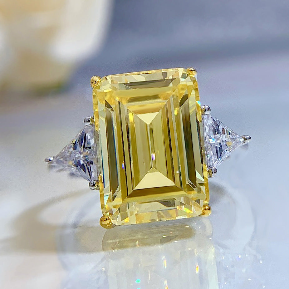 Square Sugar Cube Ring With Simulated Diamonds For Women